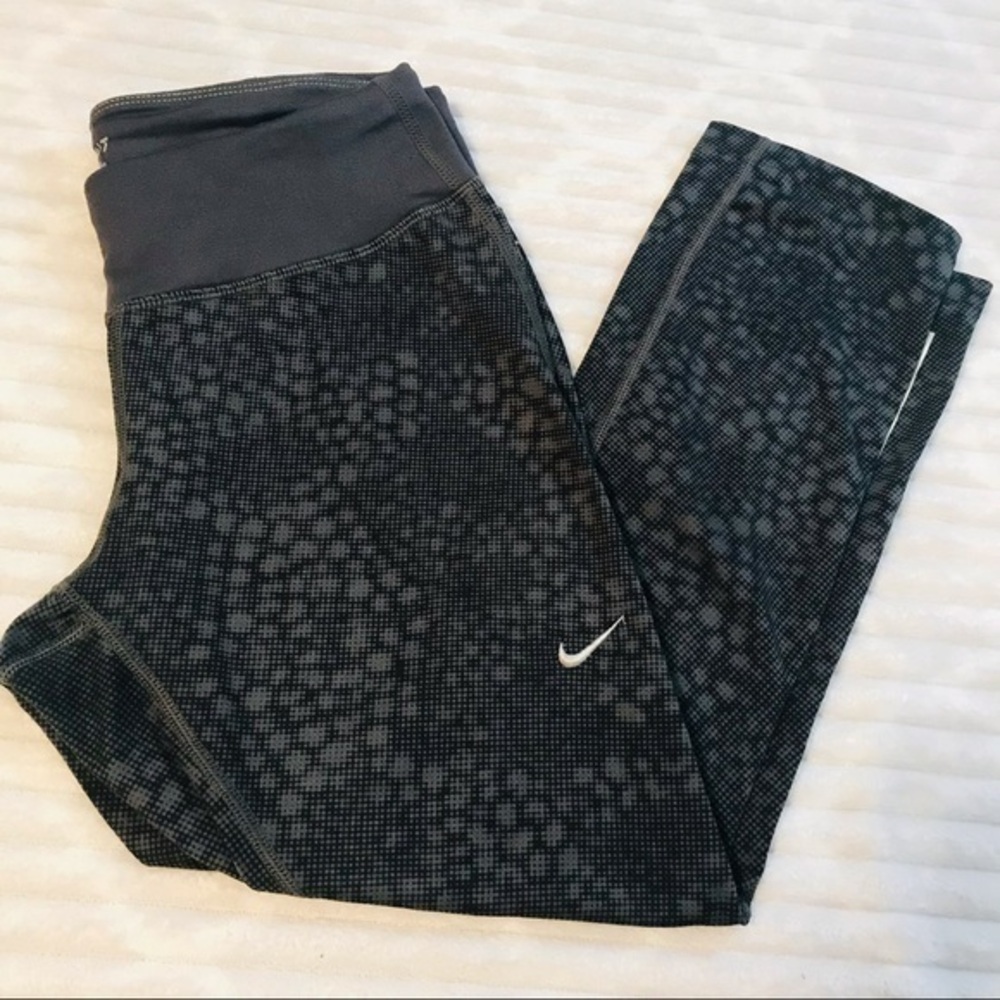 Nike Running Dri-Fit Crop Leggings Black Gray Print Performance Tight Size Small